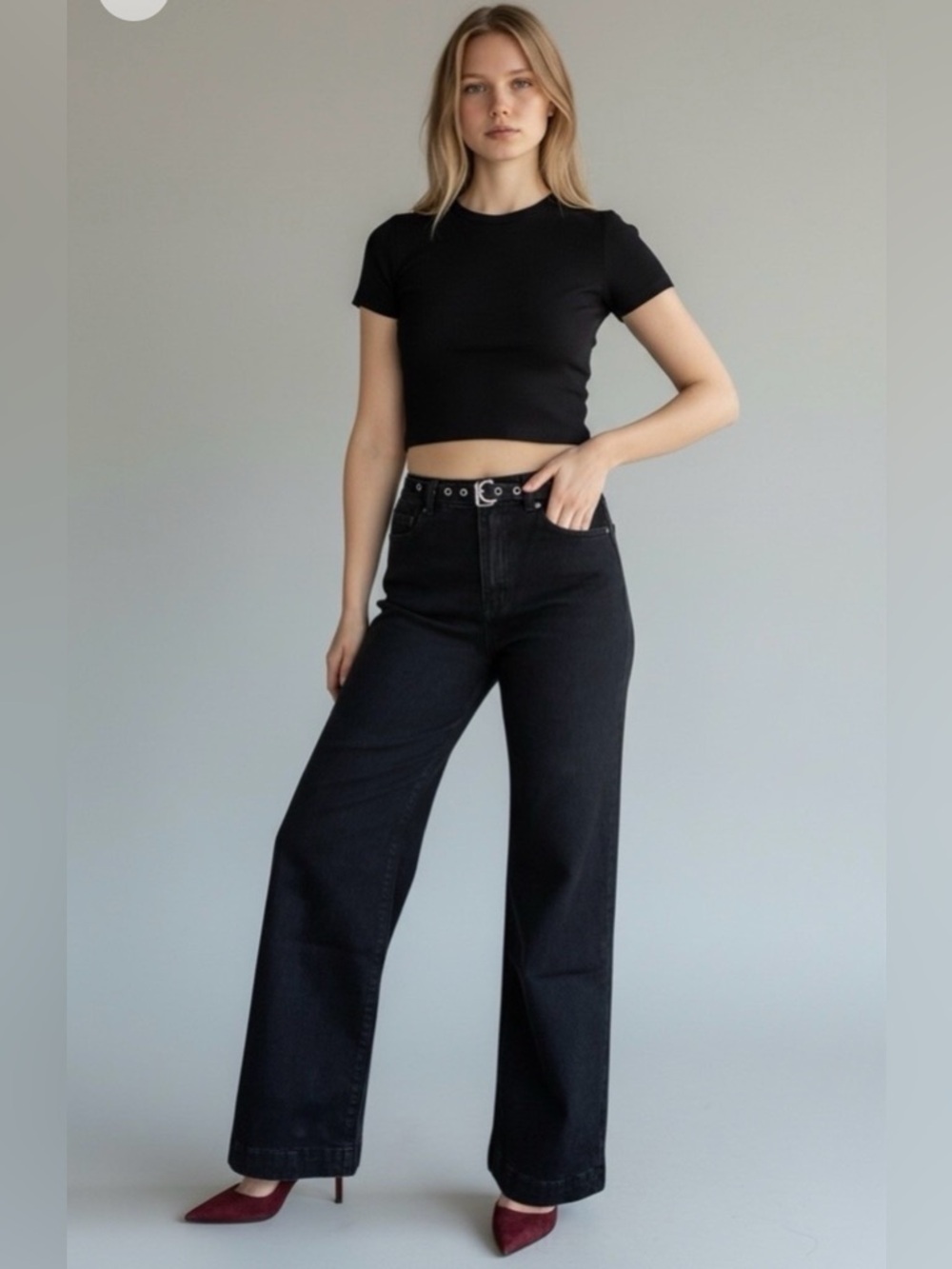 Scotch & Soda Black High-Rise Wide-Leg Jeans